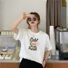 Camiseta feminina popular e criativa com estampa transfronteiriça, gola redonda, manga curta casual de verão, top soltinho, versátil e moderno