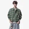 Elegante y genial chaqueta tipo camisa de manga larga para hombre, cuadros estilo americano, nueva vintage de otoño, casual holgada