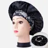Atacado Transfronteiriço Amazon Touca de Cetim Estampada Touca de Tricô para Banho Tecido de Tricô com Aba Larga Cetim Touca para Cuidado com o Cabelo