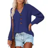 Suéter tejido de cuello en V con botones transfronterizo europeo y americano de Amazon, jersey para mujer, nuevo estilo europeo y americano de otoño e invierno, holgado y elegante
