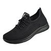 Sapatos Casuais Esportivos de Malha Fly-Knit para Primavera e Verão Preto Puro Sapatos de Trabalho para Hotel Malha Respirável Sapatos de Caminhada Solas Macias Femininas
