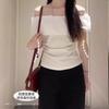 Camiseta Blanca de Manga Corta con un Hombro Descubierto para Mujer en Verano, Hombros al Descubierto, Corte Ajustado, Impresionante, Top Francés con Volantes en la Cintura