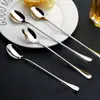 Cuchara de Mango Largo de Acero Inoxidable Cuchara para Remover Café de Oficina Cuchara Larga para Sopa Cuchara para Fideos Instantáneos del Hogar Cuchara para Sandía Vajilla Occidental