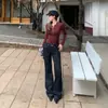 2 Cores Jeans Americano Retrô de Cintura Baixa Hot Girl Flare Modelador com Caimento Valoriza o Corpo Versátil Jeans de Sarja Feminino 2026 Dropshipping