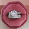 Día de San Valentín Chino Anillo de Compromiso Unisex para Pareja Combinación de Anillos de Lujo Creativo con Diamantes Completos R750-R721