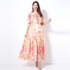 Falda con volantes a la cintura para mujer europea y americana transfronteriza para primavera y verano 2025, elegante con estampado de hada de las flores, para vacaciones junto al mar