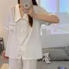 Ins Celebridad de Internet Transmisión en Vivo Verano Color Cuello Tulipán Manga Corta Pijama Dulce Traje de Seda Holgado para Niña