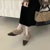 Versión de Piel de Conejo ~ Zapatos Peludos de Punta Cuadrada y Tacón Grueso, Zapatos Mary Jane de Terciopelo Retro, Zapatos Pequeños de Piel Calientes para Viajar
