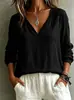 Top casual feminino de algodão e linho, manga longa, gola V, da Amazon, estilo solto, moderno, de fronteira, novo, europeu e americano, para primavera e verão 2026