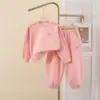Conjunto de Dos Piezas Holgado para Niños y Niñas Primavera y Otoño Conjunto Deportivo Elegante Infantil con Top Liso de Manga Larga y Pantalones con Puño