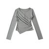 Camiseta de Manga Larga Camisa Base para Mujer 2025 Primavera y Otoño Aspecto Adelgazante en la Cintura Diseño de Botones Cruzados Top Cuello en V