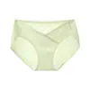 Calcinha de seda gelada para maternidade, cintura baixa, sem costura, antibacteriana, forro 100% algodão, formato em V com suporte cruzado na barriga, leve e respirável