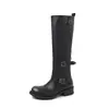 Primer Encuentro Ji Botas Mujer 2026 Nuevo Bloque de Color Tacón Grueso Aumento de Altura Botas de Jinete Hebilla de Cinturón Con Cordones Color Limpiado Botas Largas