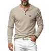 Camisa Henley de Punto Waffle para Hombre 2026 Manga Larga Color Sólido Manga Ranglán Tapeta de 3 Botones Top Casual