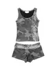 Moda Americana Y2K Casual Camuflado Cinza Estampa de Letras Moda Tendência Refrescante Conjunto de Short e Colete Esportivo