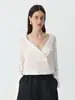 Nueva Camisa Francesa de Seda para Verano 2026 con Cuello de Solapa y Cuello en V, Diseño Original, Parte Delantera Fluida, Blusa de Mujer Holgada