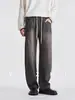 Pantalones anchos de Yizhi estilo retro, lavados, degradados, para hombre, otoño, lyocell, holgados, rectos, con caída, jeans casuales