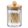 Caixa Organizadora de Algodão Transparente com Tampa de Bambu, à Prova de Poeira, para Algodão e Fio Dental de Mesa