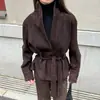 Aliexpress 2026 Jaqueta Feminina de Camurça com Manga Longa, Estilo Retro Europeu e Americano para Outono e Inverno, com Design Elegante e Estilo Casual, com Gola Reversível