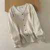 Toma real de camisa cárdigan chaqueta de algodón-lino coreano vintage artística holgada talla grande adelgazante con cuello en V
