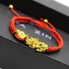Pulseira de Corda Vermelha Trançada Banhada a Ouro Corda de Mão para Transferência de Sorte Joia de Casal Masculina e Feminina Presente de Ano Novo
