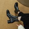 Botas de cuero británicas Meier, botas Martin de tacón medio para mujer, botas cortas de invierno con forro polar, negras, de corte bajo y cremallera lateral para mujer, moda urbana.