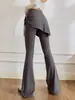 Saia-Shorts de Yoga Feminina Falsa Duas Peças com Cordão Cintura Alta Micro Flare Calça Shark Anti-Exposição Fitness Calça Longa