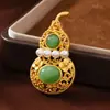 Broche de Calabaza Hueca Dorada Mate Estilo Chino con Imitación de Jade Hebilla de Pin Anti-Exposición Nuevo Accesorio de Broche Estilo Chino para Cheongsam Hanfu