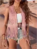 Chaleco hippie con flecos para mujer, cárdigan sin mangas de apertura frontal, chaqueta estilo western de mezclilla con flecos de ante sintético