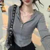 Top de diseño corto con capucha para mujer, temporada Primavera y Otoño 2025, cremallera, dulce y picante, manga larga, camiseta, cárdigan, moderno, blanco