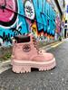Moda Coreana Blush em Blocos de Cor Botas Martin de Sola Grossa para Mulheres, Novo Estilo Outono 2025, Botas de Motocicleta para Exterior que Aumentam a Altura para Pessoas Baixas