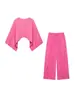 Estilo Novo Europeu e Americano Transfronteiriço Primavera e Verão Estilo Francês Capa Assimétrica Top Curto + Calça de Cintura Alta Afunilada com Alças