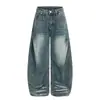 Calça Jeans Flare Color Block Rasgada Vibe Tendência Estilo Americano Solta Casual Lavada Desfiada Vintage Wide-Leg Longa para Homem
