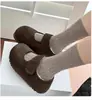 En StockVelcro Suela Gruesa Birkenstock Zapatos de Piel para Mujer Ropa de Abrigo Otoño/Invierno Terciopelo Plus Tacón Oculto Punta Redonda Zapatos Mary Jane