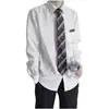 Camisa Masculina Básica Diária Uniforme jk/DK Japonês Manga Longa Preto e Branco Colarinho Pontudo