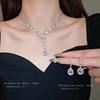 Colar longo com gota d'água incrustada de diamantes, design europeu e americano de luxo, corrente de clavícula, nicho, brincos de alta qualidade, atacado para mulheres