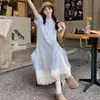 Vestido Camisero de Rayas Azules para Mujer Verano 2025 Nuevo Ropa de Vacaciones en la Costa Falda Larga Holgada de Gama Alta
