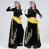 Traje de jazz para niños, top corto con escote de encaje, conjunto de baile negro, atuendo de actuación de jazz street dance para niñas
