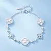 Pulsera de Trébol de Cinco Hojas de Plata S925 para Niñas, Lujo Accesible y Exquisita Pulsera de Concha Flor de la Suerte, Regalo de Vacaciones de Alta Gama
