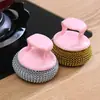 Esponja de Aço com Cabo de Plástico que Não Solta Fiapos, Escova para Panelas com Cabo, Cabeça Substituível, Não Machuca as Mãos, Bola/Escova de Limpeza para Animais