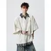 Moletom Patchwork Tie-Dye Manga Curta Falso Duas Peças para Homens, Verão Oversized Tendência Marca Caimento Solto Camiseta Legal de Meia Manga