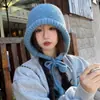 Gorro de punto para mujer, gorro versátil, dulce y elegante, nuevo modelo de otoño e invierno, cálido y versátil, con un lazo casual