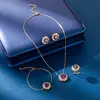 Colar Pulseira Brincos Anel Conjunto de Joias com Pedra Gema Roxa de Zircônia de Alta Qualidade Corrente para Clavícula Feminina Moda