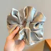 Scrunchie lenço quadrado estilo pastoral francês para meninas e crianças, elástico de cabelo doce com laço para coques, acessório de cabelo
