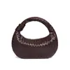 Bolsa de Mão Feminina Versátil e na Moda com Cor Sólida Texturizada, Bolsa em Formato de Chifre, Bolsa Tecida Dumpling de Comércio Exterior, Bolsa de Ombro/Axila Personalizada