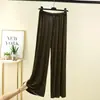 Pantalones Anchos de Modal Talla Grande para Mujer Cintura Alta Color Sólido Plisados Casuales Pantalones de Verano Finos Holgados