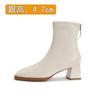 Botas Curtas de Salto Alto Francesas Personalizadas 2025 Novas Botas da Moda de Salto Grosso Couro Macio Botas Simples de Primavera e Outono Bico Quadrado Botas Slim
