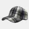 Gorra de béisbol a cuadros de lana para otoño e invierno para hombres y mujeres, sombrero de sol a cuadros vintage para exteriores, sombrero cálido artístico y elegante
