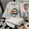 Camiseta Casual de Manga Curta com Estampa de Letras de Desenho Estilo Retro Americano Nicho para Mulheres Verão Solta Gola Redonda