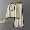 Conjunto de Dos Piezas de Punto Informal Holgado Versátil Elegante con Solapa de Color Contrastante Moda Otoño e Invierno 2025 para Mujer Transfronterizo